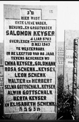 Grabstele für die im Osten ermordeten Mitglieder der Familie Keyser auf dem jüdischen Friedhof in Amsterdam-Diemen